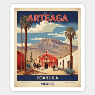 Arteaga Coahuila Mexico Sunset Tourism Travel Vintage Poster Sticker